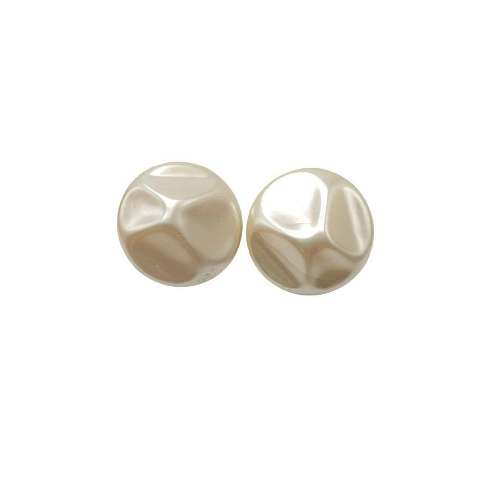 Trifari Faux Pearl Button Earrings Clip on Closure Gold Tone Vintage